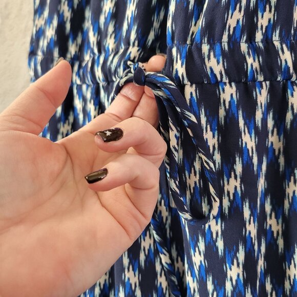 Karen Kane Womens Jumpsuit L Blue White Ikat Print Boho Resort Made in USA - Picture 3 of 9